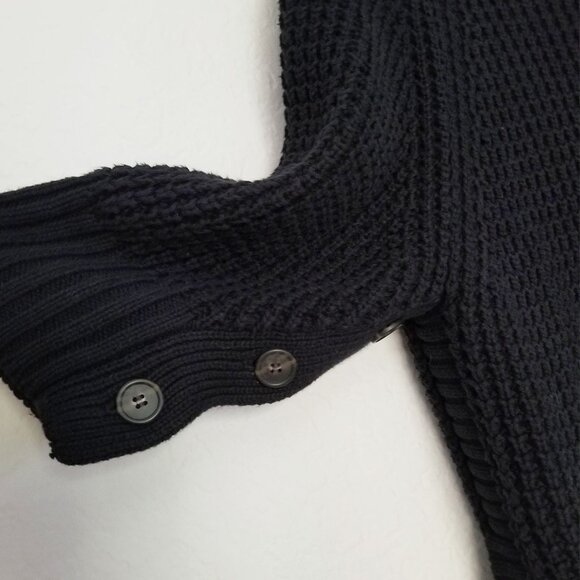 J.CREW Turtleneck Cotton Poncho M/L $155 Black Button 3/4 Sleeve Chunky Longline - Picture 8 of 16